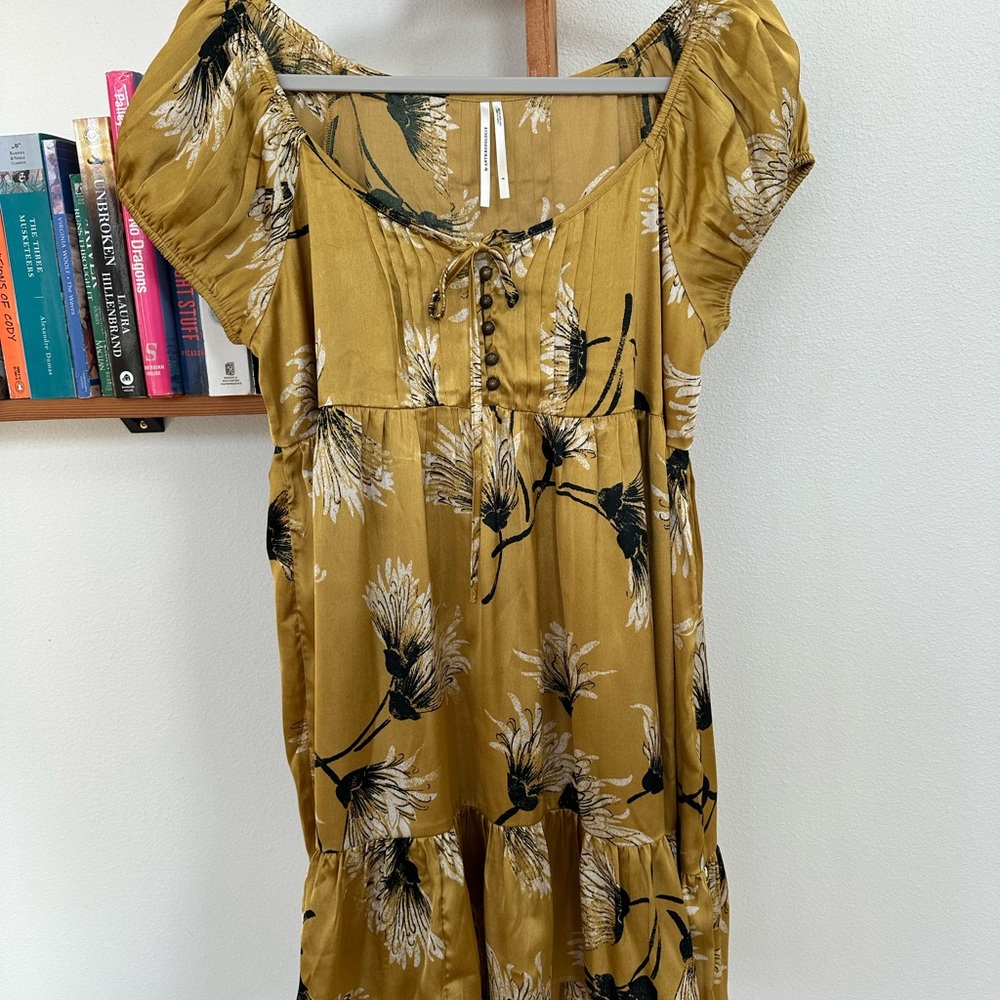 Anthropologie Mustard Floral Midi Dress